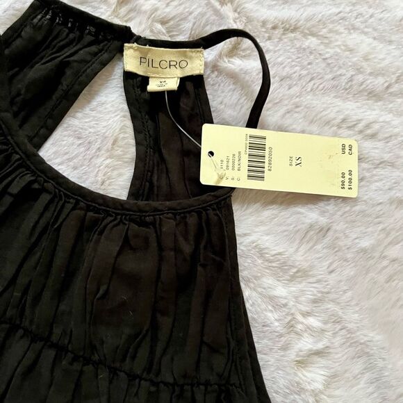 Anthropologie Pilcro Ruffled Sleeveless 100% Cotton Black Top XS MSRP $90 NWT - Picture 3 of 6